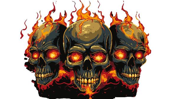 Three Flaming Skulls